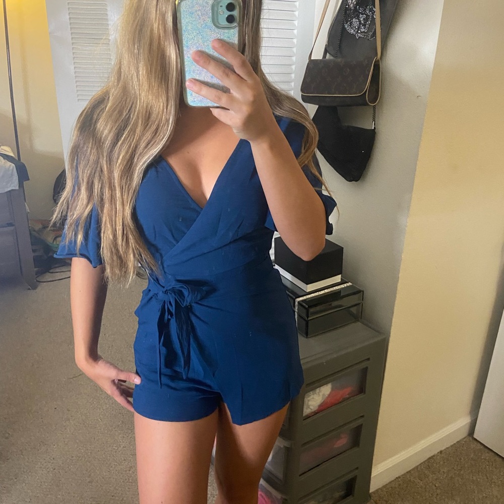 Dark blue navy wrap romper